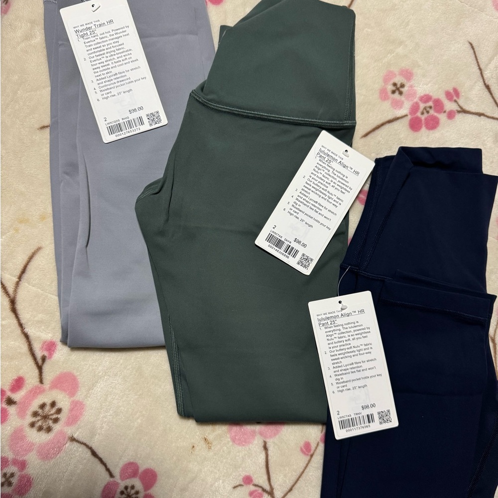 Lululemon Athletica Leggings Trio in Gray, Green, and Navy